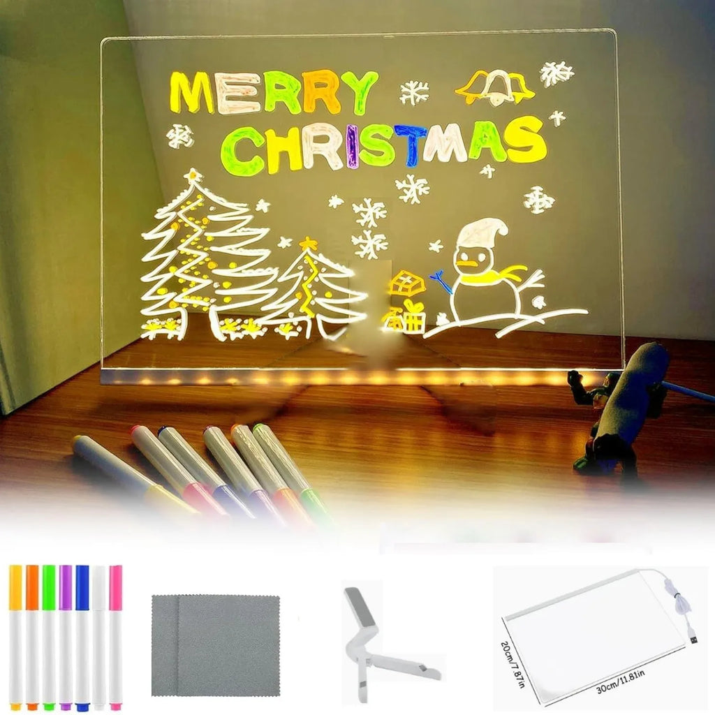 Light up Acrylic Message Board Rewritable DIY Children'S Glowing Drawing Board Message Lamp with 7 Colorful Pens