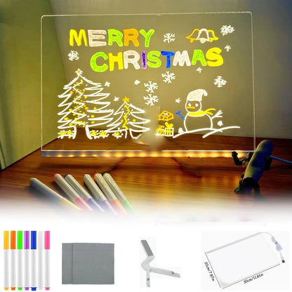 Light up Acrylic Message Board Rewritable DIY Children'S Glowing Drawing Board Message Lamp with 7 Colorful Pens