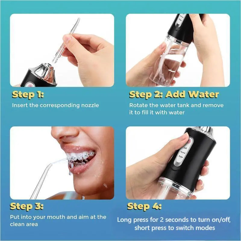 Portable Oral Irrigator, 1 Set Rechargeable Water Flosser, Waterproof Cordless Dental Irrigator, Oral Care Tool for Home & Travel