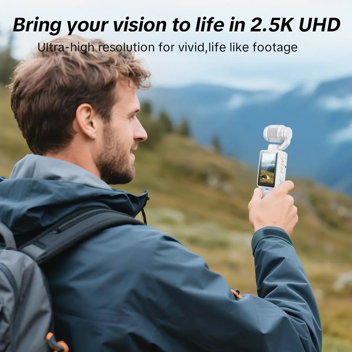 W&O Portable 2.5K Ultra HD Video Recorder with 180° Rotating Lens, Handheld Stabilizer Pocket Camera, Full Body Camera for Vlogging, Travel & Daily Life Recording, USB Rechargeable, Black, Vlogging Camera, Modern Gadget, Durable Construction, Camcorder
