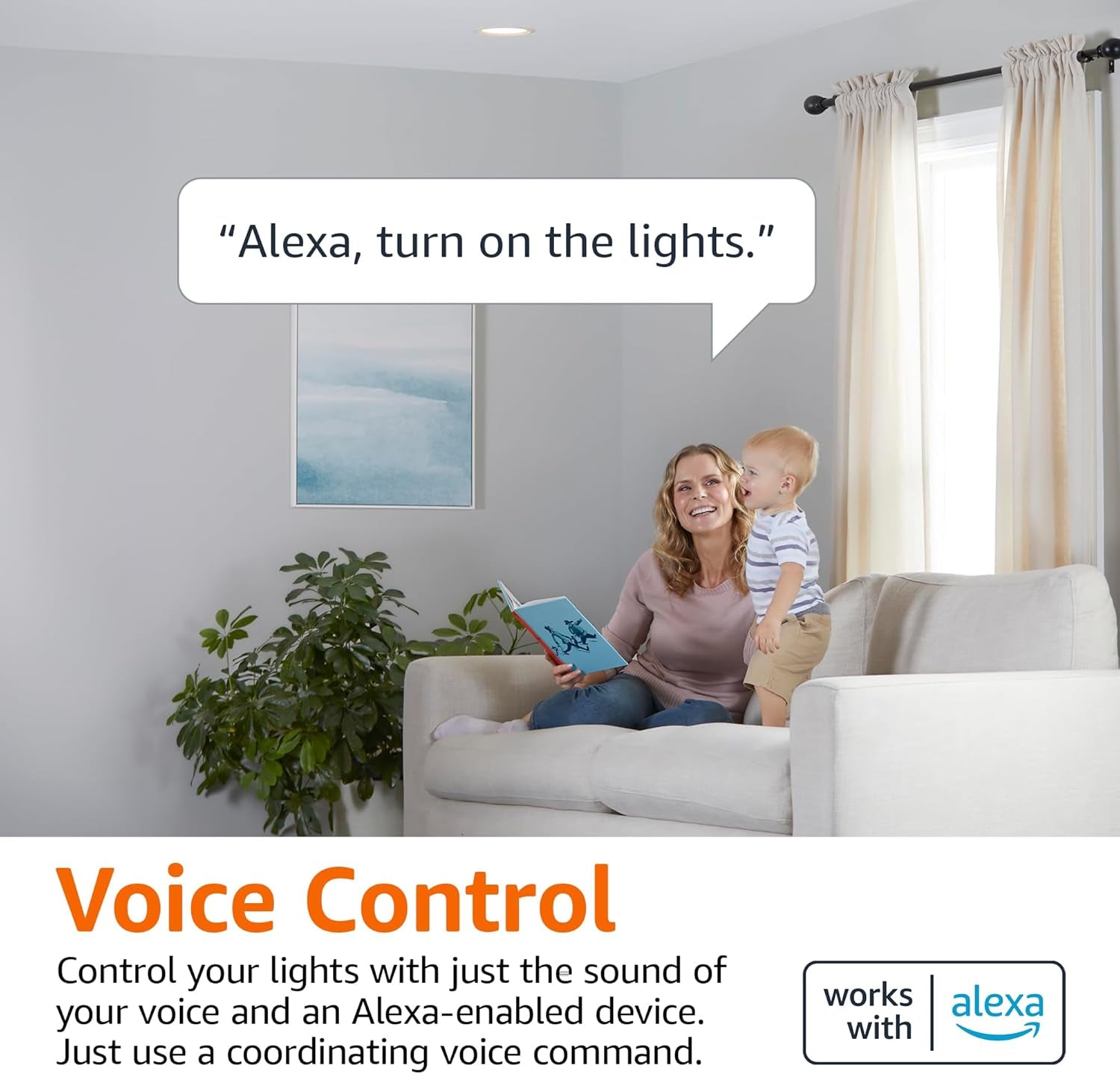 Smart BR30 LED Light Bulbs for Bedroom Living Room, Dimmable Soft White (2700K), 9W (60W Equivalent), 800LM, Voice Control, Works with Alexa Only, 2.4 Ghz Wi-Fi, No Hub Required, 4-Pack