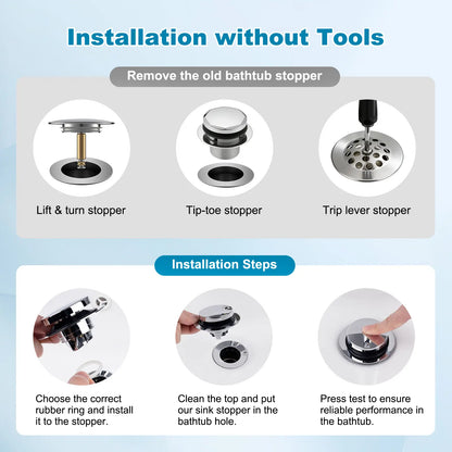 Hibbent Bathtub Drain Stopper, Bathroom Drain Stopper with Hair Catcher, Bath Tub Drain Strainer Plug and Cover