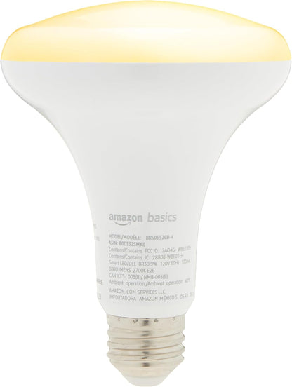 Smart BR30 LED Light Bulbs for Bedroom Living Room, Dimmable Soft White (2700K), 9W (60W Equivalent), 800LM, Voice Control, Works with Alexa Only, 2.4 Ghz Wi-Fi, No Hub Required, 4-Pack