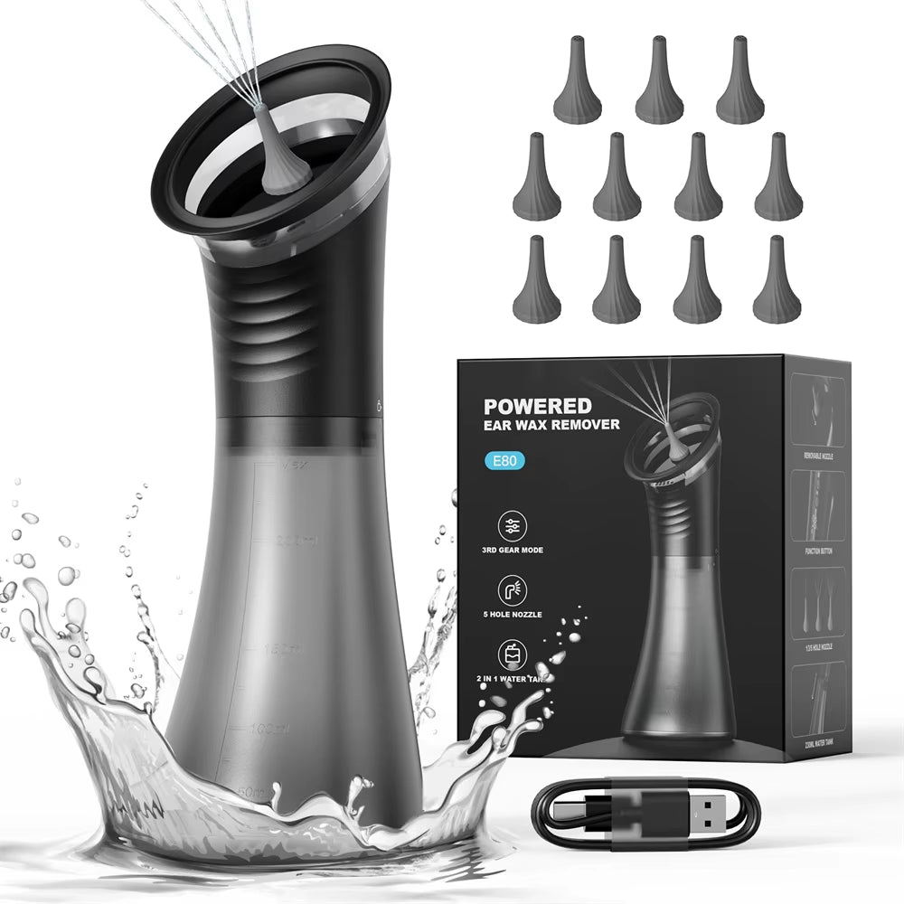 Electric Ear Wax Removal System Water Powered Ear Cleaning Tool with Irrigation Flusher 3 Pressure Settings Safe & Effective