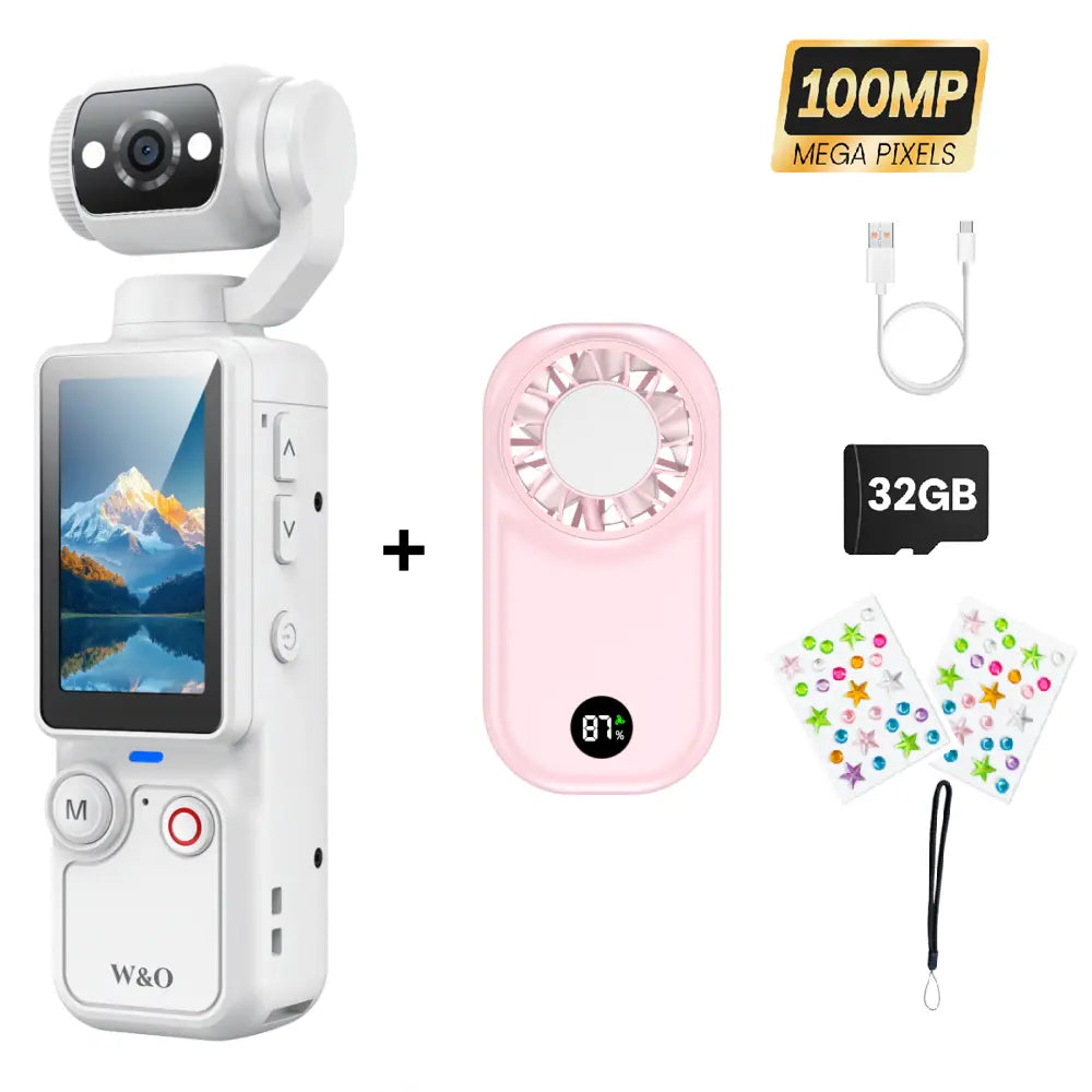 W&O Portable 2.5K Ultra HD Video Recorder with 180° Rotating Lens, Handheld Stabilizer Pocket Camera, Full Body Camera for Vlogging, Travel & Daily Life Recording, USB Rechargeable, Black, Vlogging Camera, Modern Gadget, Durable Construction, Camcorder