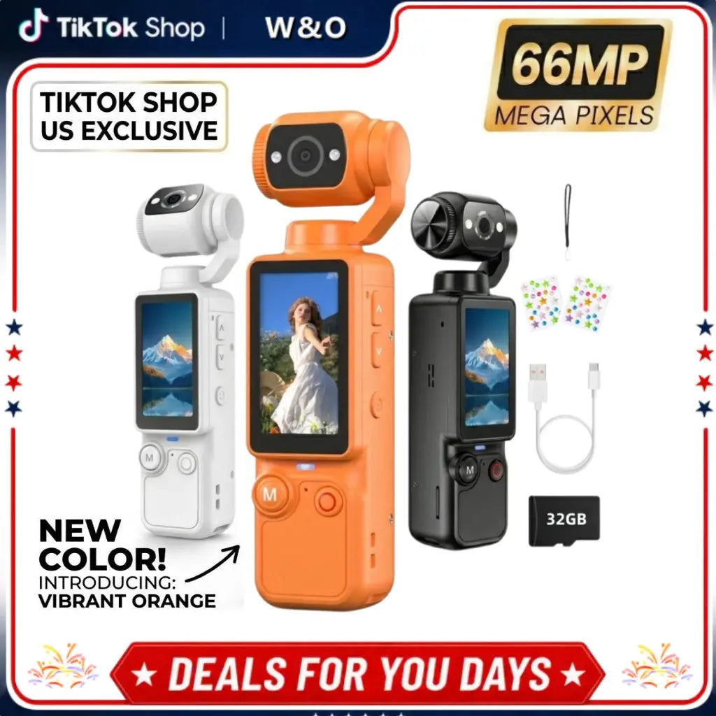 W&O Portable 2.5K Ultra HD Video Recorder with 180° Rotating Lens, Handheld Stabilizer Pocket Camera, Full Body Camera for Vlogging, Travel & Daily Life Recording, USB Rechargeable, Black, Vlogging Camera, Modern Gadget, Durable Construction, Camcorder