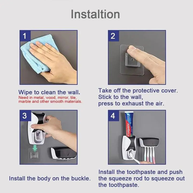 The Ultimate Bathroom Storage Solution! 🦷 This 2-Piece Punch-Free Toothbrush Storage Holder and Automatic Toothpaste Dispenser Provide Hassle-Free Sterile Storage and Complete Your Family'S Dental Needs – the Perfect Christmas Gift!