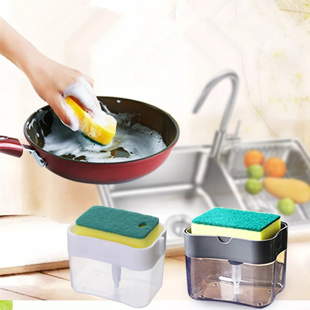 Kitchen Style Automatic Liquid Dispenser Dishwashing Brush Pot Tool Soap Dispenser with Press Cleaning Pot Brush