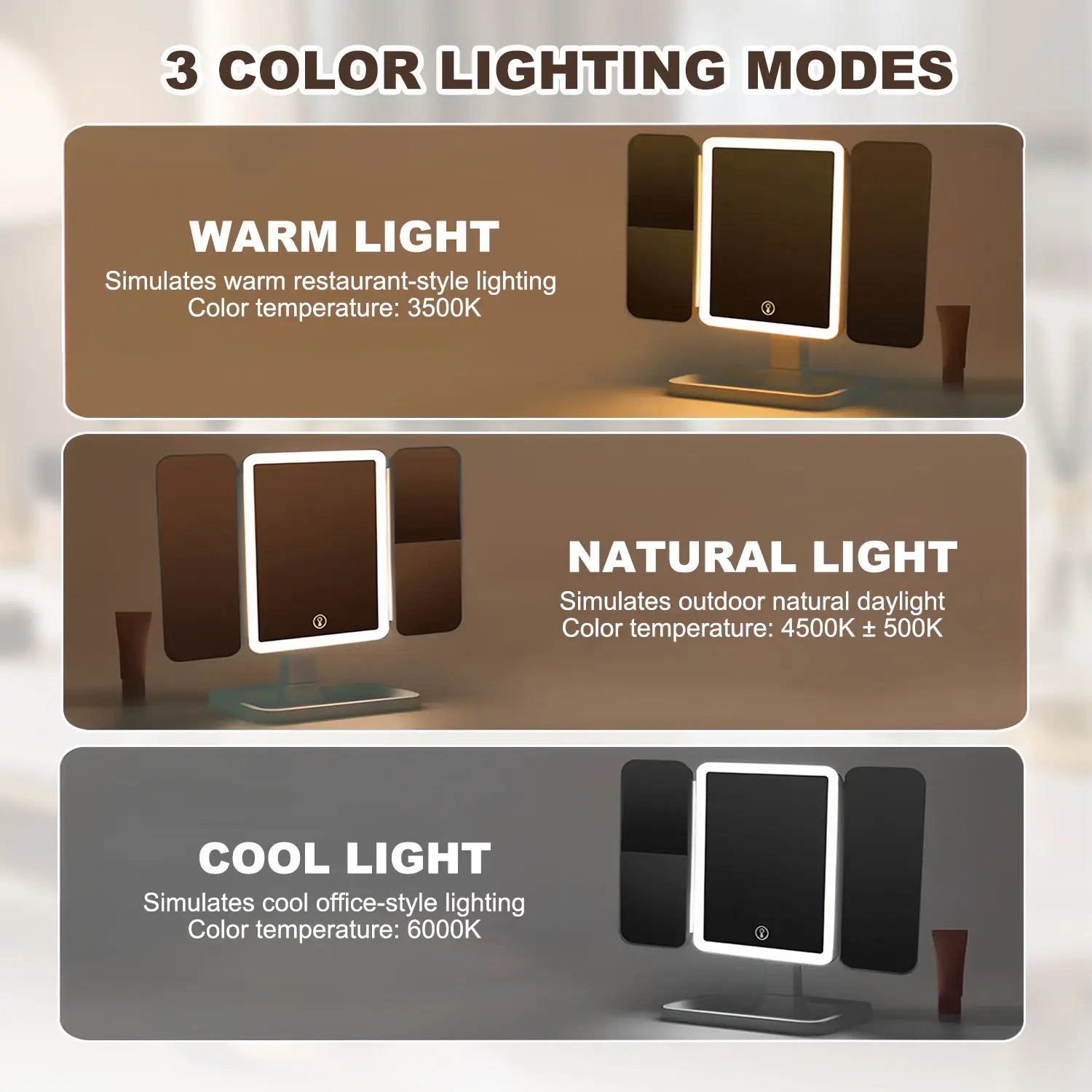 Summervibes Foldable LED Makeup Mirror, 3 Light Modes, 2X/3X HD Magnification, Touch Dimmable, 360° Rotatable, Portable Vanity Mirror, Exquisite Gift Box, Ideal Gift for Mom and Girlfriend