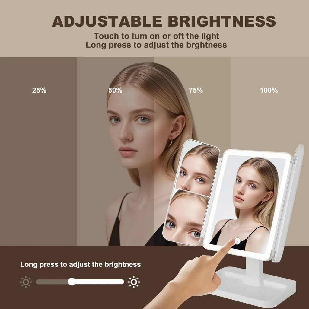 Summervibes Foldable LED Makeup Mirror, 3 Light Modes, 2X/3X HD Magnification, Touch Dimmable, 360° Rotatable, Portable Vanity Mirror, Exquisite Gift Box, Ideal Gift for Mom and Girlfriend
