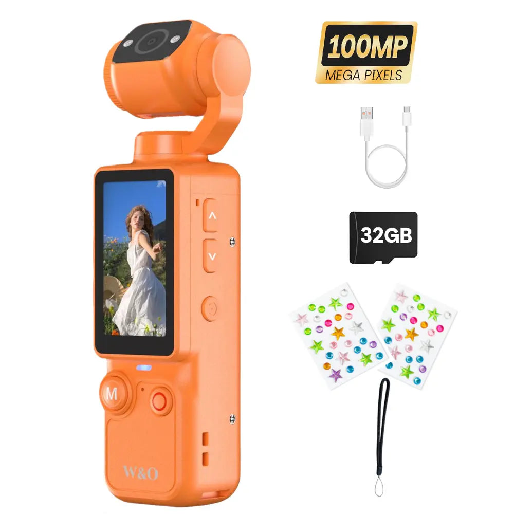 W&O Portable 2.5K Ultra HD Video Recorder with 180° Rotating Lens, Handheld Stabilizer Pocket Camera, Full Body Camera for Vlogging, Travel & Daily Life Recording, USB Rechargeable, Black, Vlogging Camera, Modern Gadget, Durable Construction, Camcorder