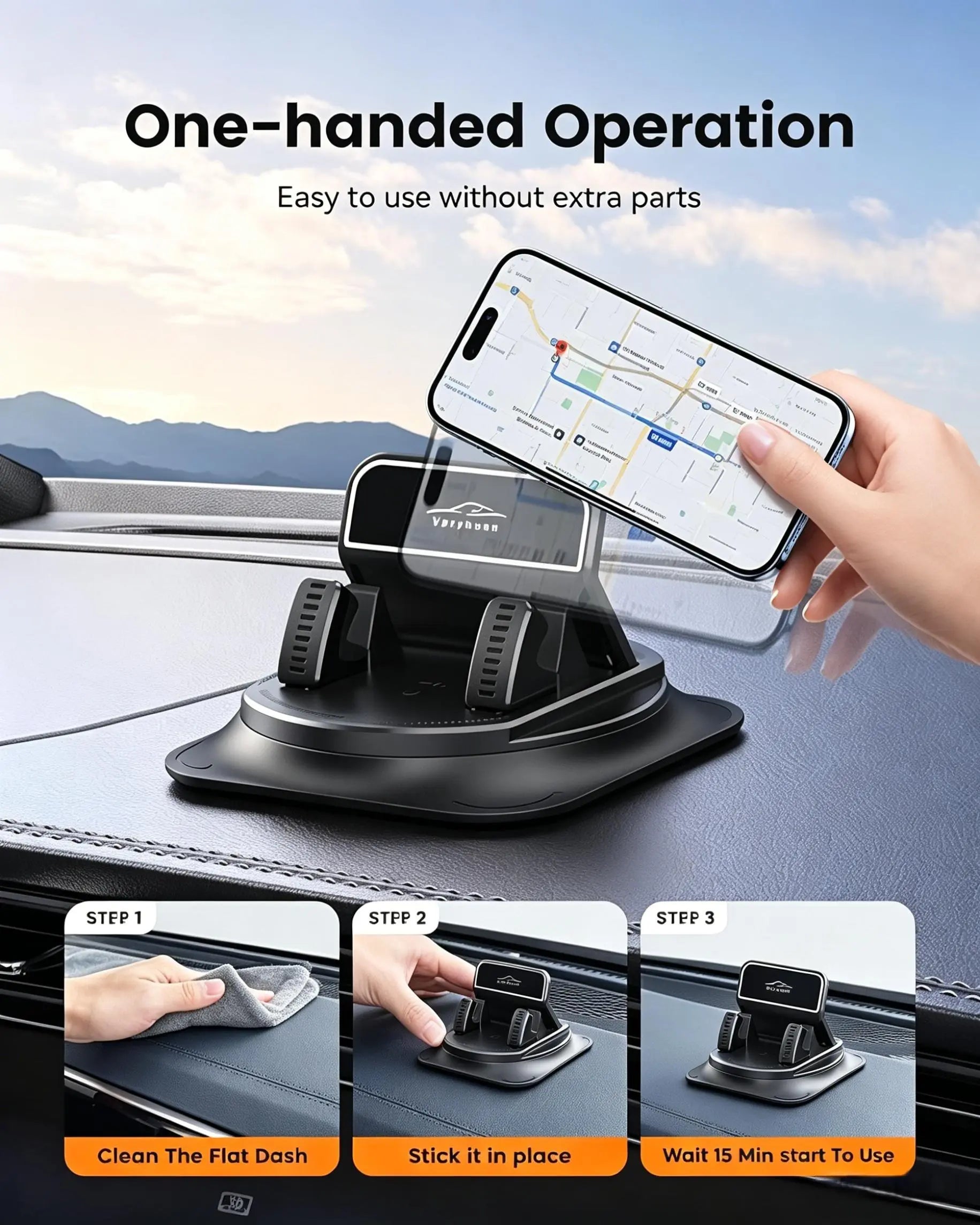 Universal 360° Rotatable Car Phone Mount, Dashboard Non-Slip Phone Holder, Stable Bracket for All Smartphones