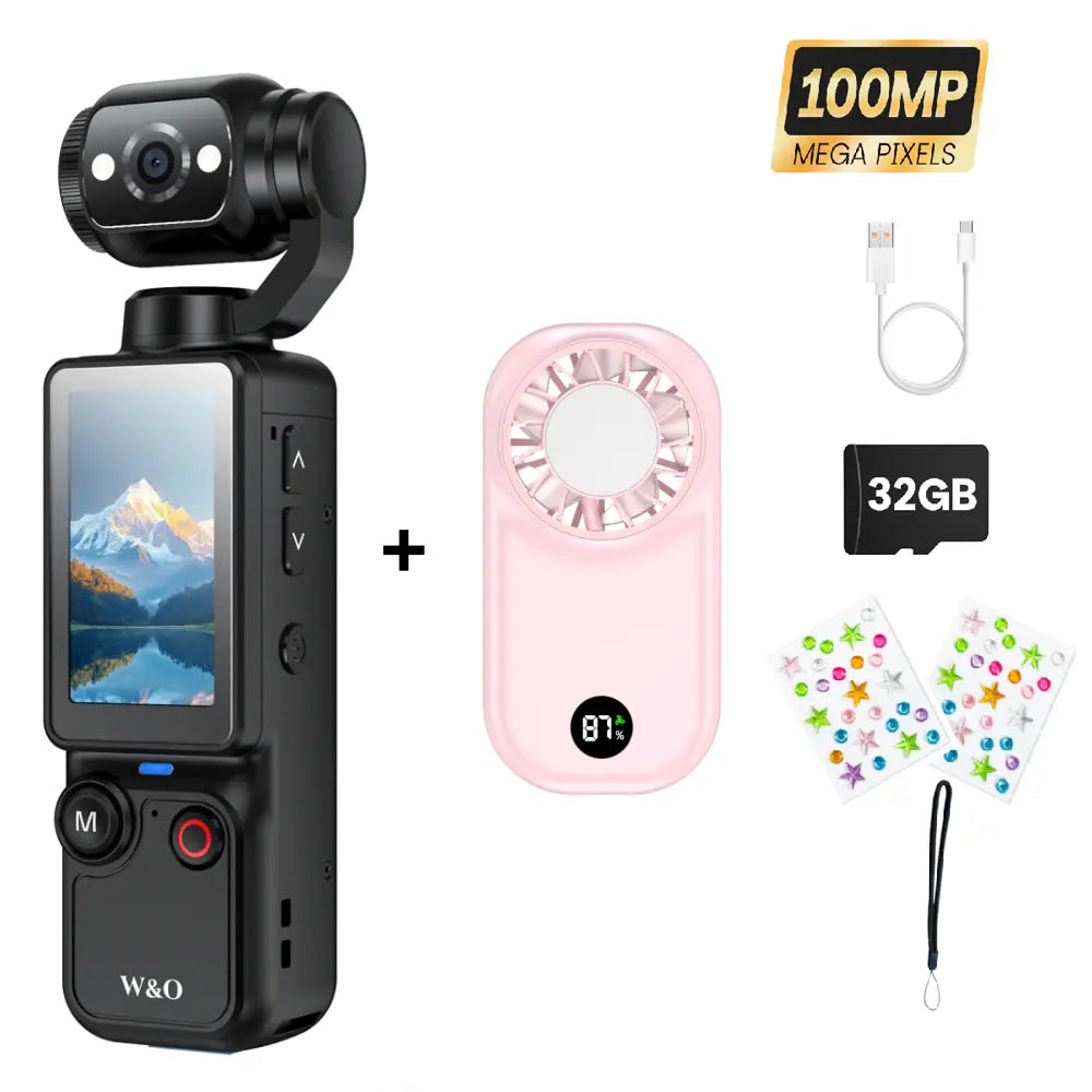 W&O Portable 2.5K Ultra HD Video Recorder with 180° Rotating Lens, Handheld Stabilizer Pocket Camera, Full Body Camera for Vlogging, Travel & Daily Life Recording, USB Rechargeable, Black, Vlogging Camera, Modern Gadget, Durable Construction, Camcorder