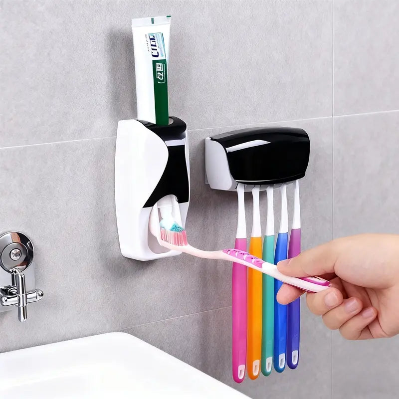 The Ultimate Bathroom Storage Solution! 🦷 This 2-Piece Punch-Free Toothbrush Storage Holder and Automatic Toothpaste Dispenser Provide Hassle-Free Sterile Storage and Complete Your Family'S Dental Needs – the Perfect Christmas Gift!