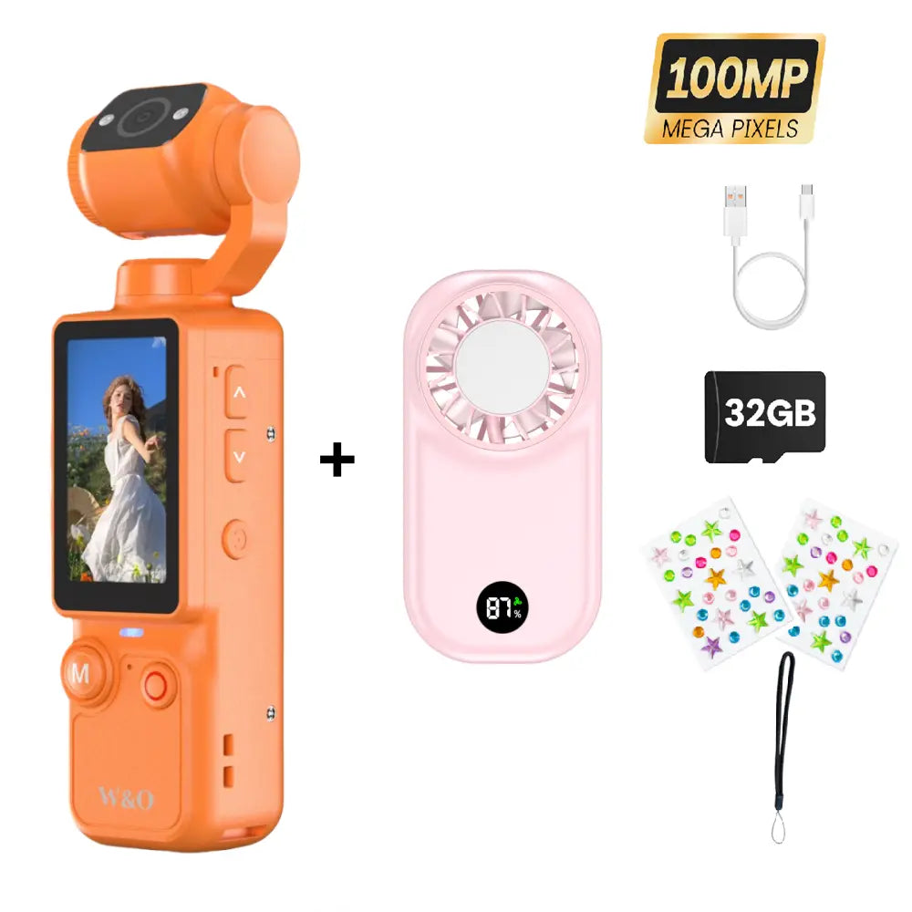 W&O Portable 2.5K Ultra HD Video Recorder with 180° Rotating Lens, Handheld Stabilizer Pocket Camera, Full Body Camera for Vlogging, Travel & Daily Life Recording, USB Rechargeable, Black, Vlogging Camera, Modern Gadget, Durable Construction, Camcorder