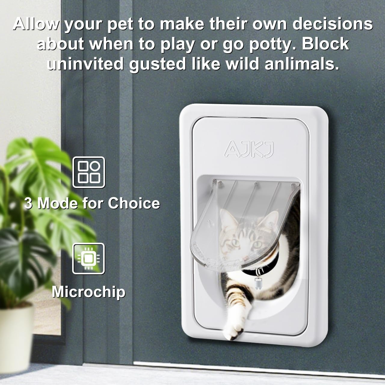 Smart Electronic Pet Door, Automatic Cat Dog Door with 3 Modes, Battery Powered Electronic Sensor Pet Door with 1 Sensing Key, Fit for Small/Medium Pets up to 35Lbs - Small Size
