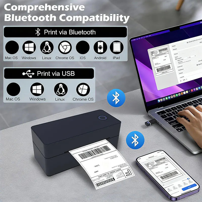 Wireless Bluetooth Thermal Shipping Label Printer 4X6 Support Android Mac Iphone Windows - Shipping Label Printer
