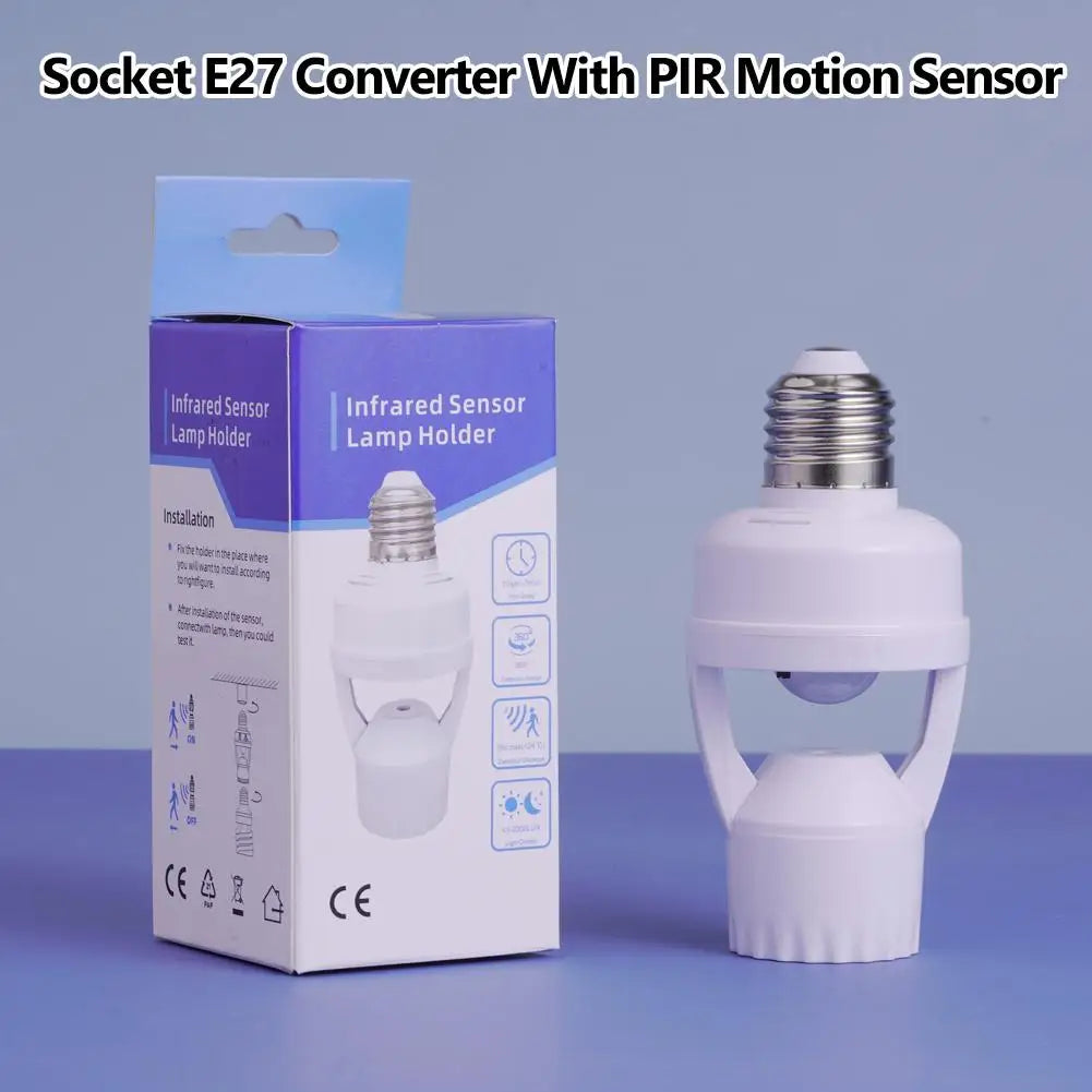 PIR Motion Sensor Lamp Holder E27 Smart Light Bulb Holder Adapter Auto On/Off Motion Light Socket for Porch Staircase Basement