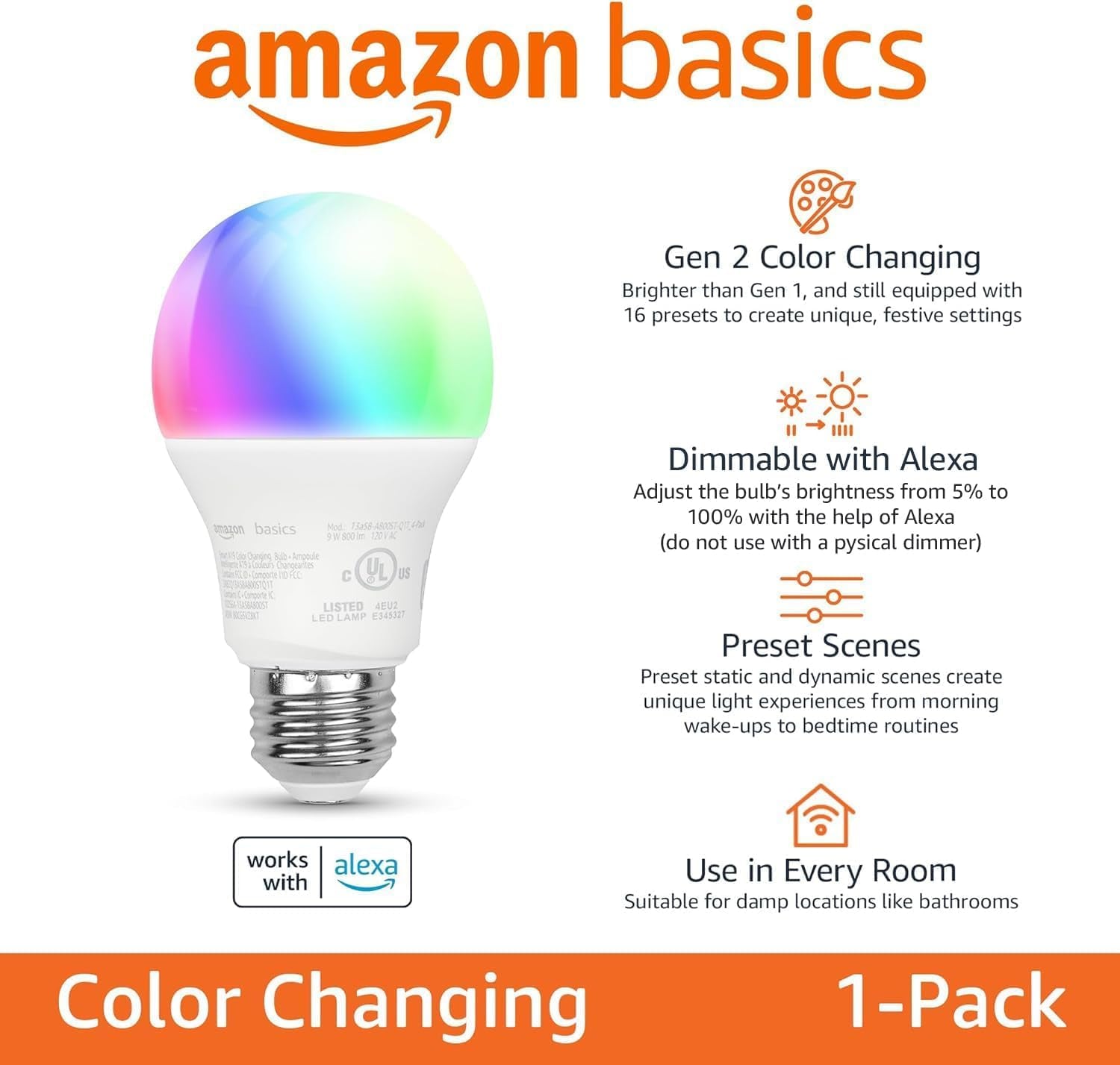 Echo Dot with  Basics Smart Color Bulb