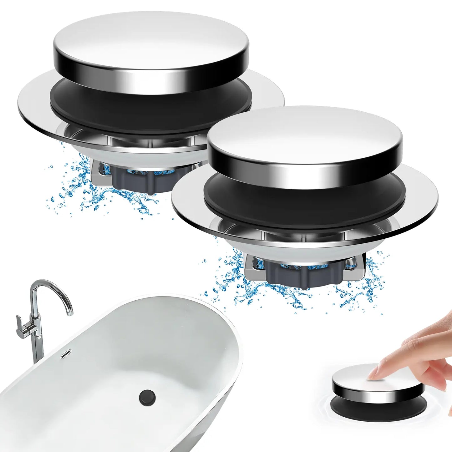 Hibbent Bathtub Drain Stopper, Bathroom Drain Stopper with Hair Catcher, Bath Tub Drain Strainer Plug and Cover