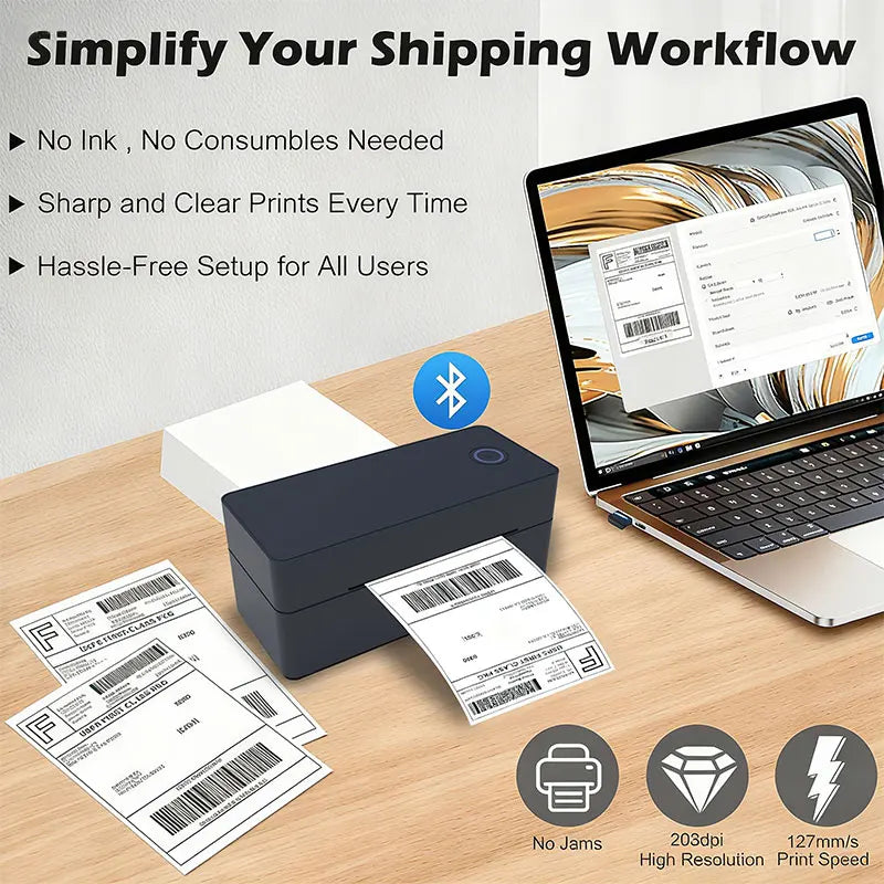 Wireless Bluetooth Thermal Shipping Label Printer 4X6 Support Android Mac Iphone Windows - Shipping Label Printer