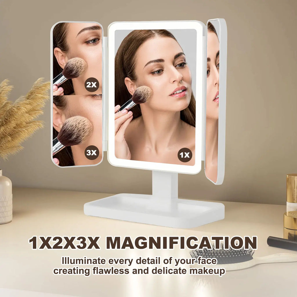Summervibes Foldable LED Makeup Mirror, 3 Light Modes, 2X/3X HD Magnification, Touch Dimmable, 360° Rotatable, Portable Vanity Mirror, Exquisite Gift Box, Ideal Gift for Mom and Girlfriend