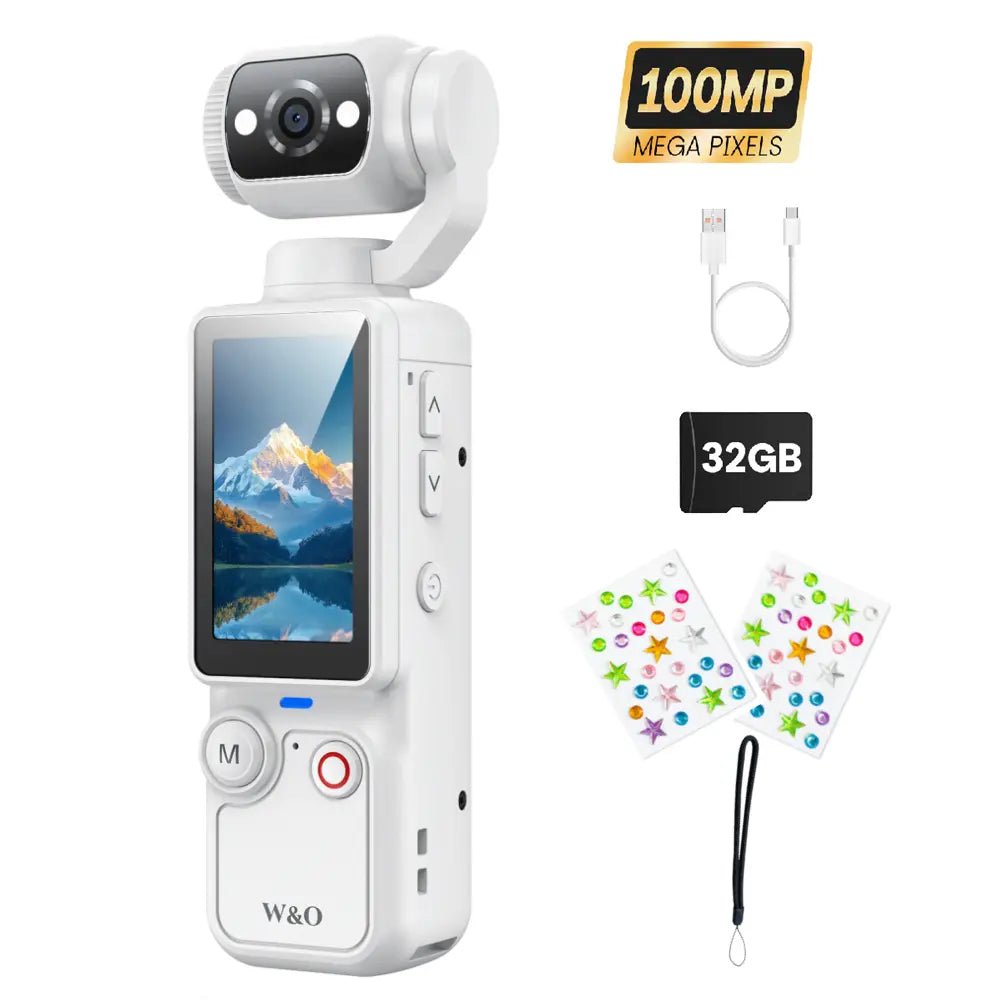 W&O Portable 2.5K Ultra HD Video Recorder with 180° Rotating Lens, Handheld Stabilizer Pocket Camera, Full Body Camera for Vlogging, Travel & Daily Life Recording, USB Rechargeable, Black, Vlogging Camera, Modern Gadget, Durable Construction, Camcorder